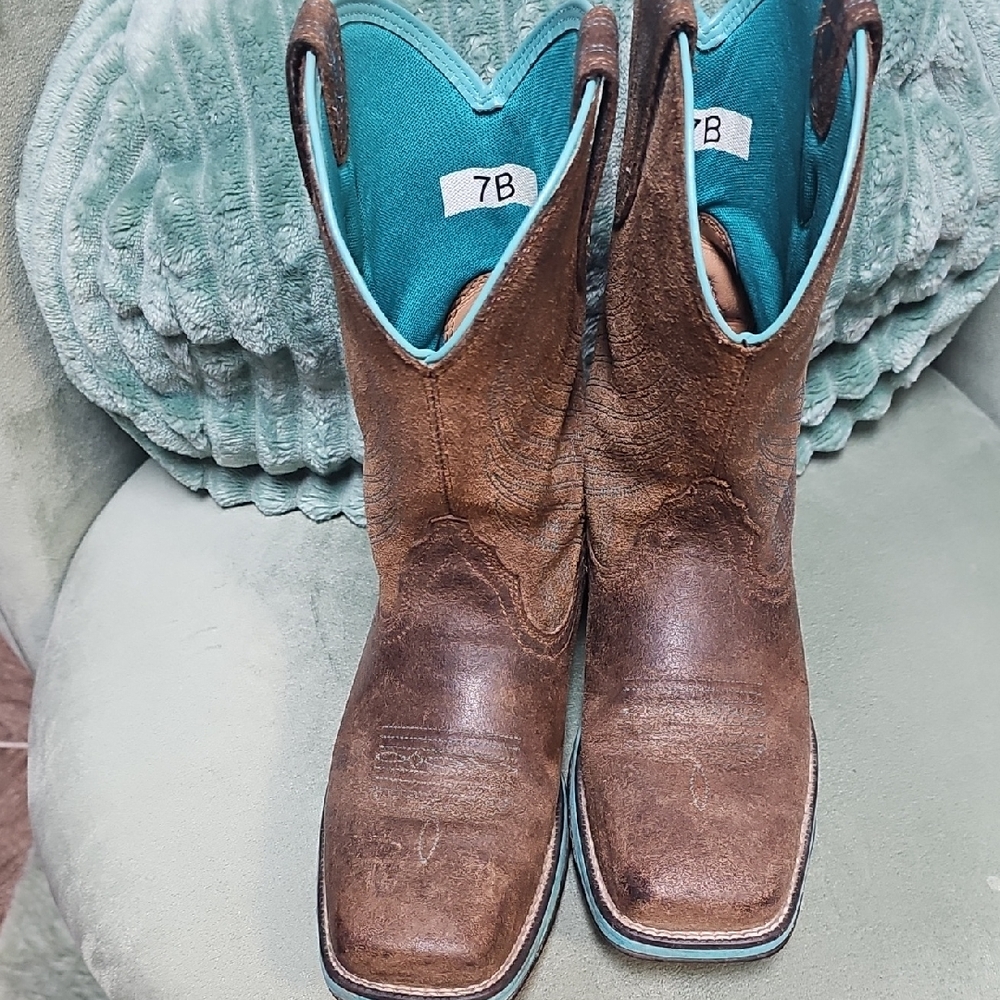 Ariat Brown Leather Boots with Teal Interior